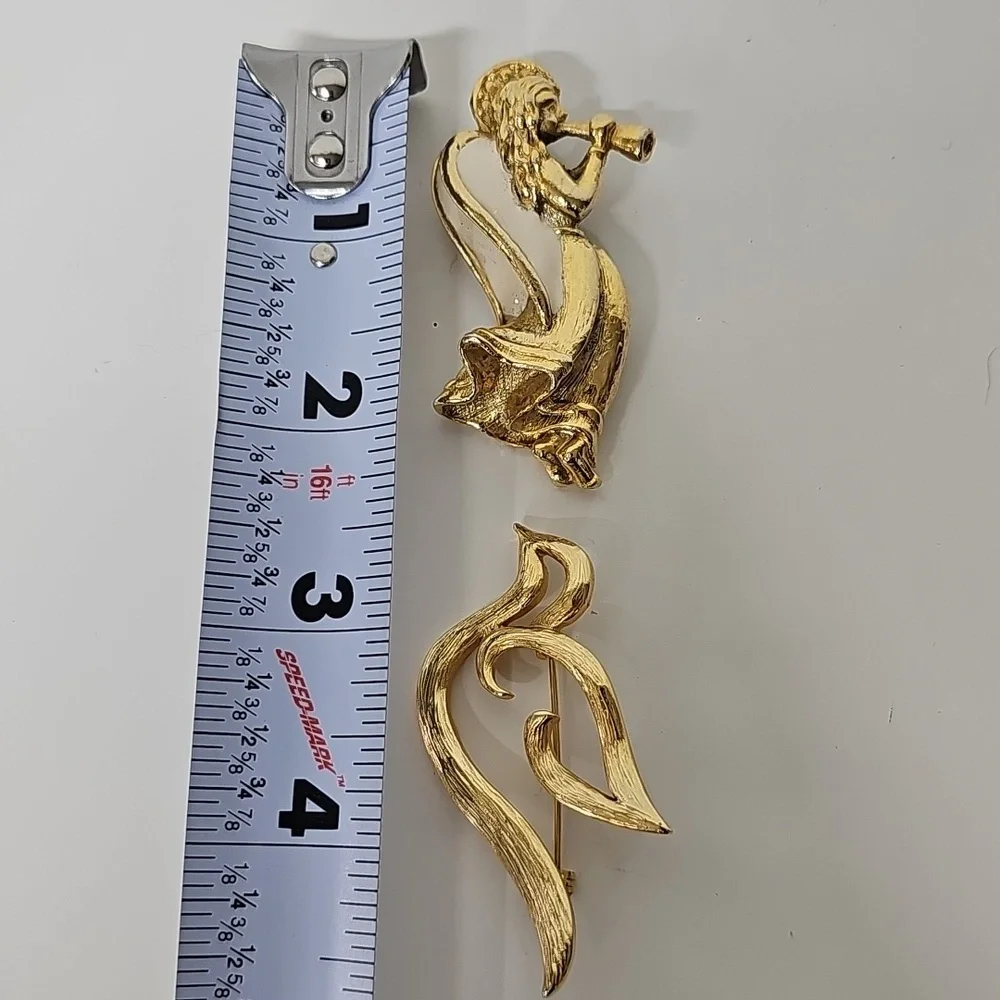 Gold Angel and Dove Brooches